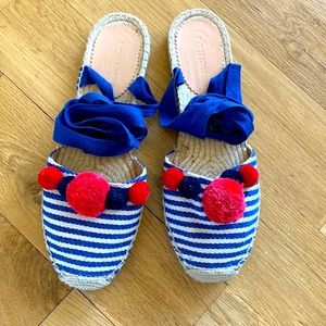 J.Crew Espadrille Flat Sandals with Pom Poms and Ankle Ties Size 10